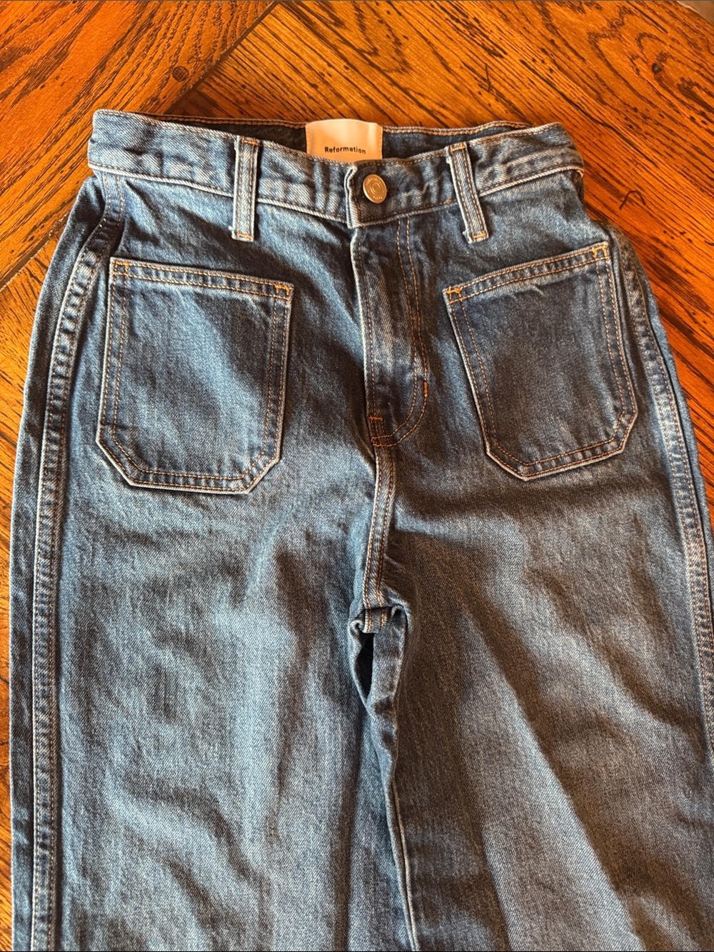 Reformation Dark Blue Alyssa High-Rise Wide Leg Long Jeans Size 24 Long Denim - Picture 5 of 8